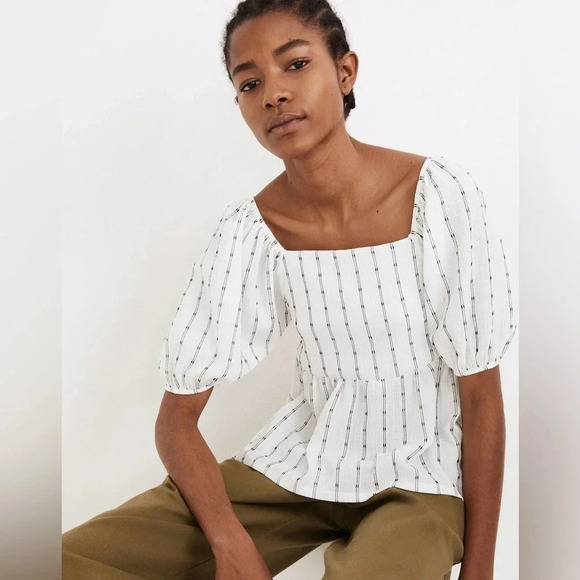 Madewell Puff-Sleeve Empire Top white and black Size  Medium - Picture 1 of 14